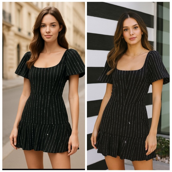 I.AM.GIA Dresses & Skirts - I.AM.GIA Chelsey Black Pinstripe Puff Sleeve Mini Dress Corset Small NWT